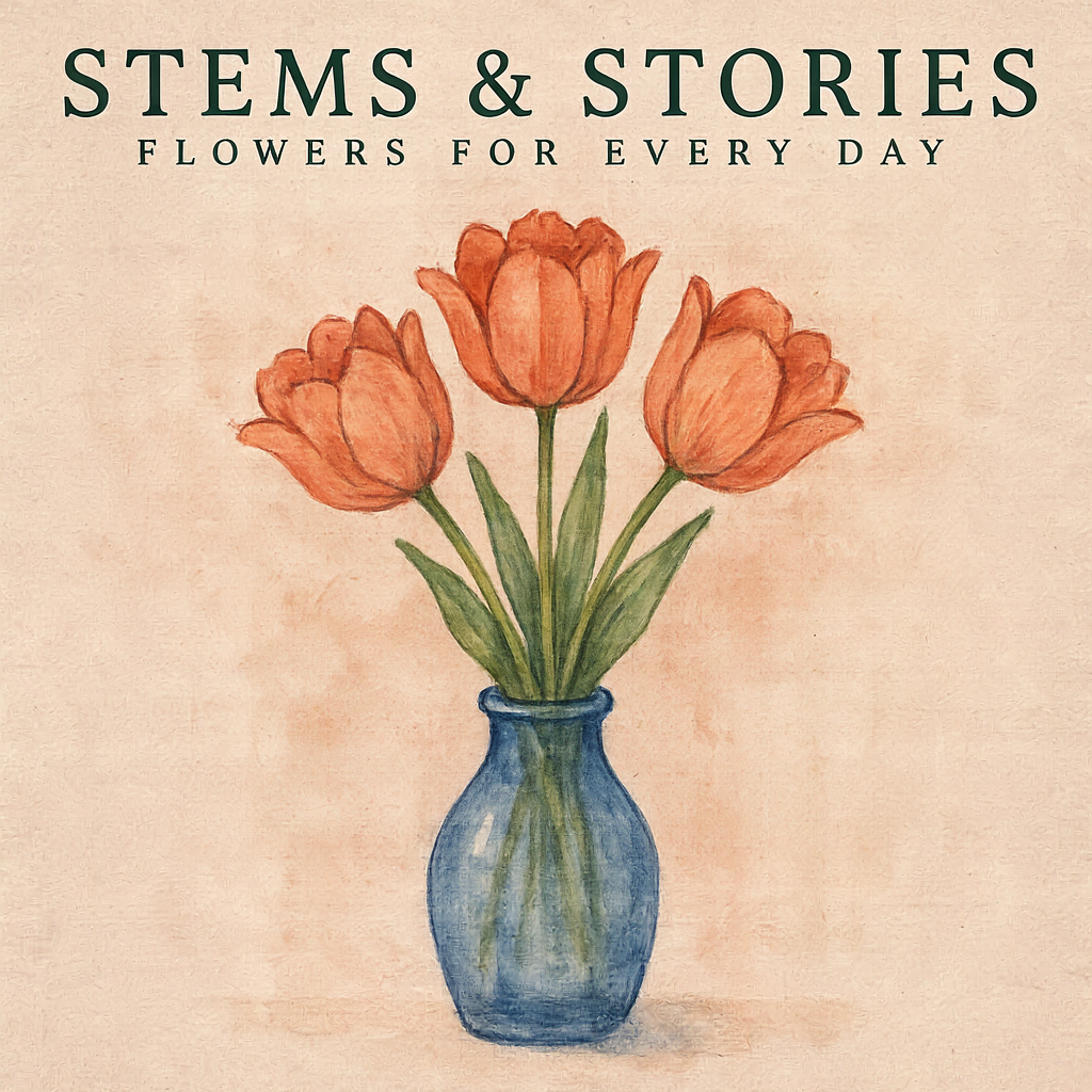 Ideogram 4.5 生成的橙色郁金香海报，上方写有 STEMS & STORIES 和 FLOWERS FOR EVERY DAY